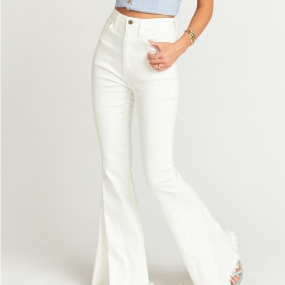 White Bell Bottom Jeans High-Waisted Retro - Picture 1 of 4